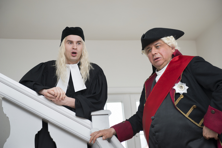Two actors perform the dialogue between Francke and King Frederick William I on the stairs of the Historic Orphanage during his visit in 1713.