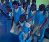 Painting of Christine Bergmann with school-girls in South India