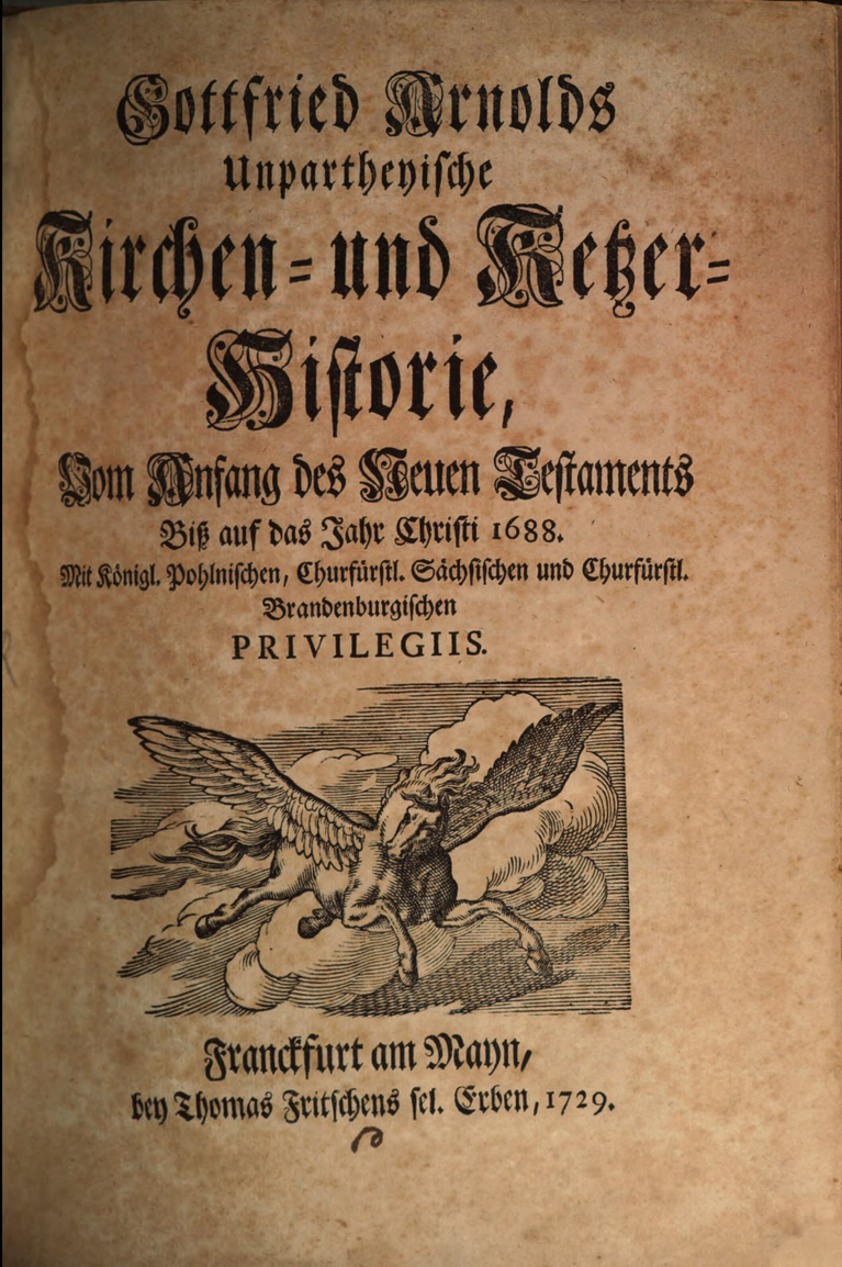 Title page of the "Church and Heresy History" by Gottfried Arnol