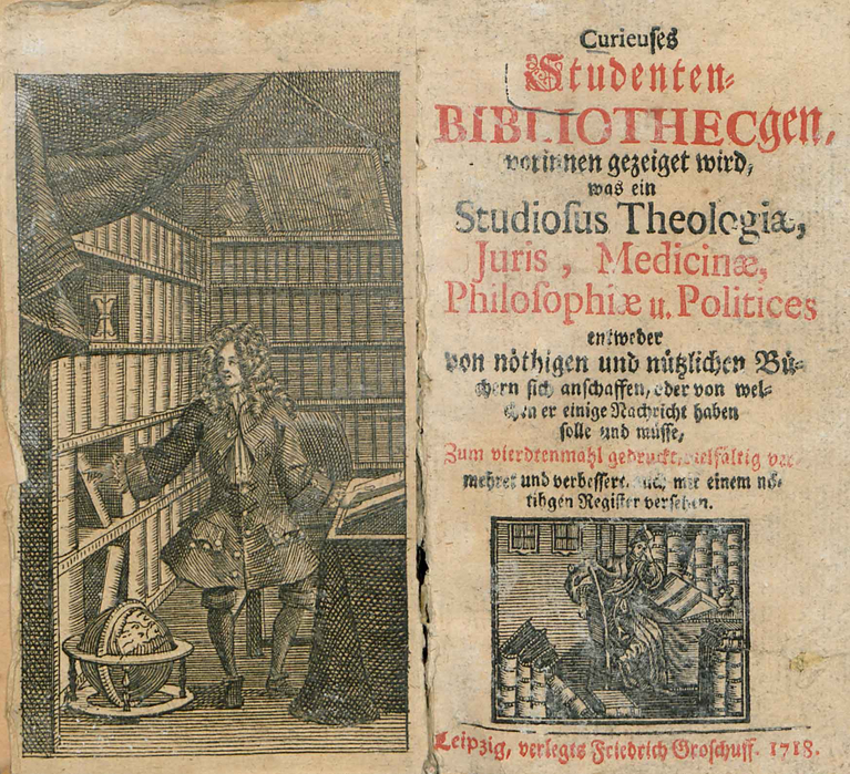 Title page and frontispiece of "Curieuses Studenten-Bibliothecgen" 