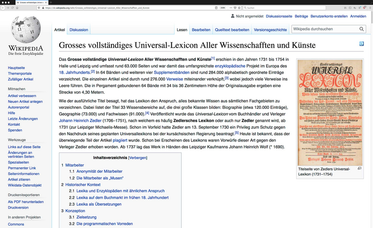 Description of Zedler's Universallexikon in Wikipedia