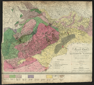 Keferstein used strong colors for the geological map of Saxony.