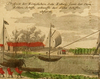 Bild mit Schiffen auf einem Fluss und Gebäuden mit stark qualmenden Schornsteinen im Hintergrund