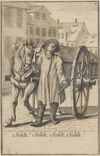 Ein Mann mit einem beladenen Karren, der von einem Pferd gezogen wird
